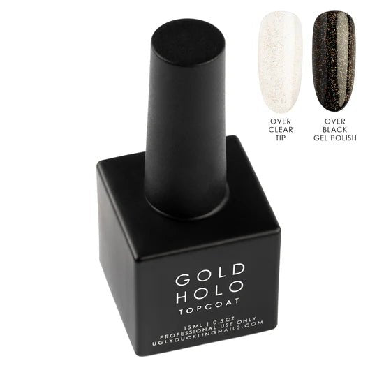 Ugly Duckling No Wipe HOLO Top Coat Gold, 15ml - Level Up Beauty Supply