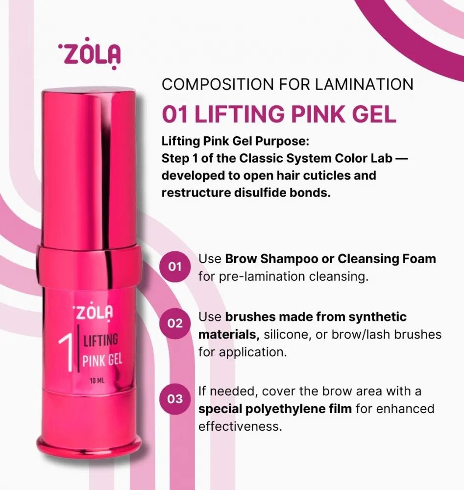 ZOLA Brow&Lash Lamination Classic System Color Lab Compound 01 Lifting Pink Gel - Level Up Beauty Supply