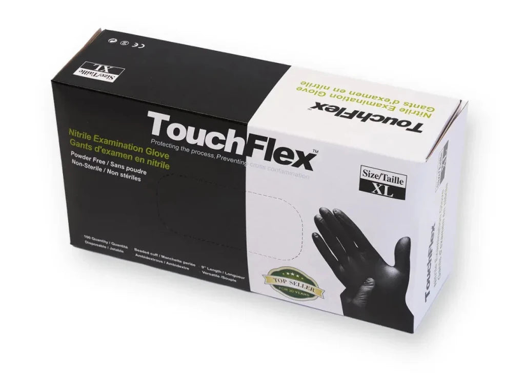 TouchFlex Black Nitrile Examination Gloves, 100pcs - Level Up Beauty Supply