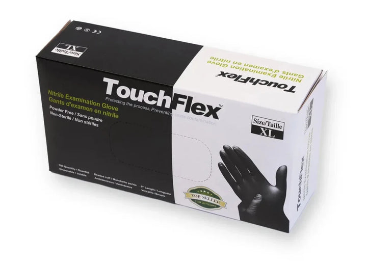 TouchFlex Black Nitrile Examination Gloves, 100pcs - Level Up Beauty Supply